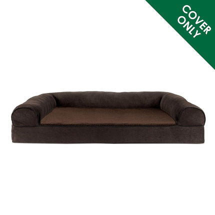 Furhaven Replacement Dog Bed Cover Sherpa & Chenille Sofa-Style, Machine Washable - Coffee, Large