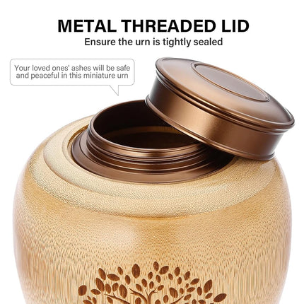 Small Urns for Human Ashes Adult Male Female,Small Keepsake Urns for Human Ashes Tree of Life Pattern Engraved,Memorial Cremation Urns for Human Ashes Adult Female Male Made of Bamboo