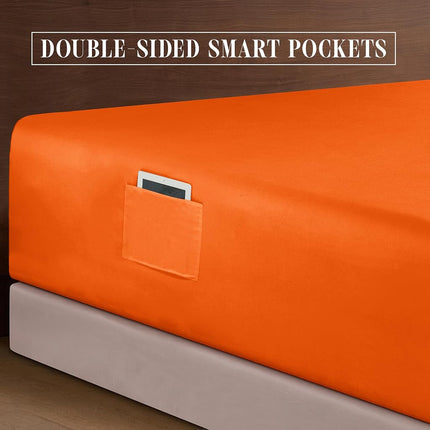 Elegant Comfort Luxurious 1500 Premium Hotel Quality Microfiber 4-Piece Sheet Set, 18-24 Inches Deep - Extra Deep Pocket Sheets - Ultra Soft 4PC Deep Pocket Sheets, King, Orange
