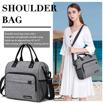 TuErCao Insulated Lunch Bag Soft Cooler Bag for Beach Travel Picnic, Adult Lunch Box for Women for Work, Dark Grey