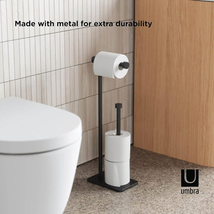 Umbra Cappa Toilet Paper Stand, Freestanding Metal with Reserve, Black
