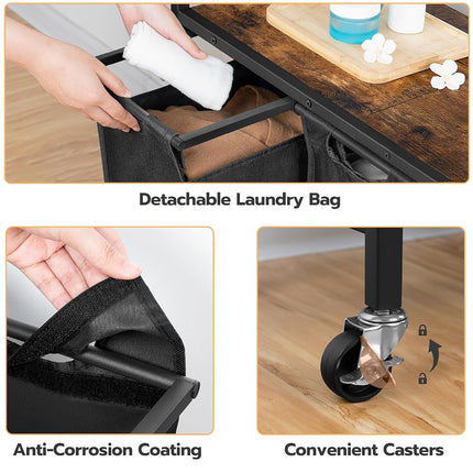 HOOBRO Laundry Sorter 3 Section,Rolling Laundry Hamper with Wheels, 3 × 11.5 Gal (43.5 L), Pull-Out and Removable Oxford Fabric Laundry Bags, Rustic Brown and Black BF76XY01