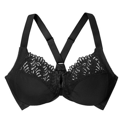 Glamorise Front-Closure T-Back Wonderwire Underwire Bra 1246 (Women's & Women's Plus) Black