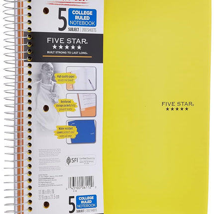 Five Star Spiral Notebooks, 5 Subject, College Ruled Paper, 200 Sheets, 11" x 8-1/2", Teal, Pink, 2 Pack (73509)