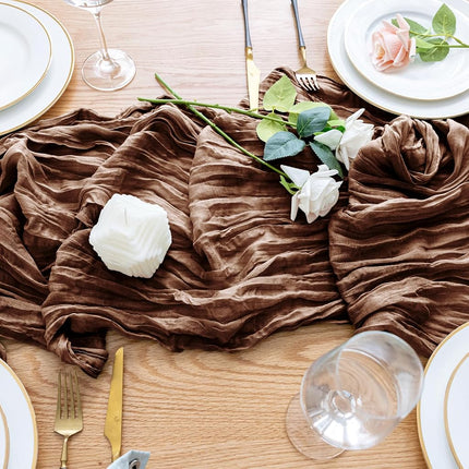 Wokceer Cheesecloth Table Runner Brown 10FT Boho Gauze Runner for Party