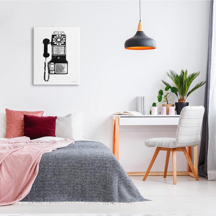 Stupell Industries Marcar en caso de S.O.S. de moda Teléfono vintage, diseñado por Mercedes Lopez Charro, lienzo para pared, 24 x 30, blanco