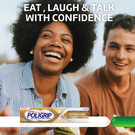 Super Poligrip Extra Care Denture Adhesive Cream, Zinc Free Denture Cream - 2.2 Ounce (Pack of 4)