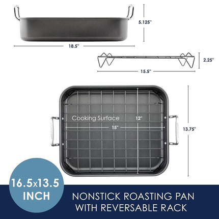 Rôtissoire/Plat de cuisson antiadhésif Rachael Ray avec grille réversible, 41,9 cm x 34,3 cm, gris