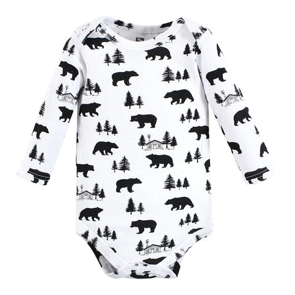 Hudson Baby unisex-baby Cotton Long-sleeve Bodysuits, Baby Bear Gray Black, 3-6 Months