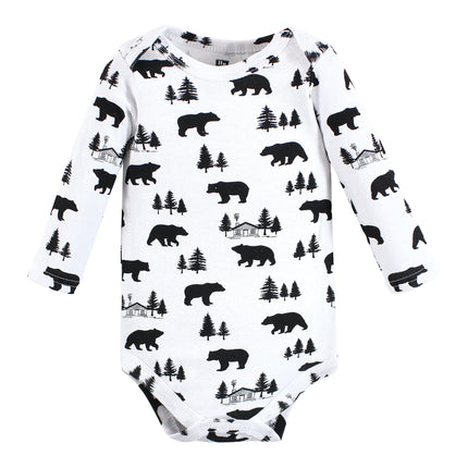 Hudson Baby unisex-baby Cotton Long-sleeve Bodysuits, Baby Bear Gray Black, 3-6 Months