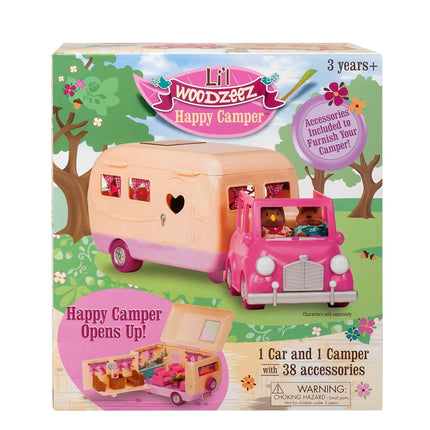 Li'l Woodzeez Happy Camper Dollhouse Playset, Pink Camper 40-Piece