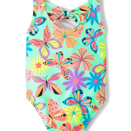 The Children's Place Girls' and Toddler 2 Piece Tankini Swimsuit, Neon Butterflies, 6-9 Months