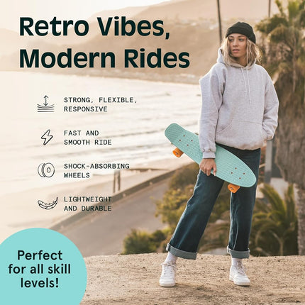 Retrospec Quip Mini Cruiser Skateboard 22.5" Classic Retro Plastic Cruiser Complete Skateboard with ABEC 7 Bearings and PU Wheels Compact Board w/Grippy, Molded Waffle Deck