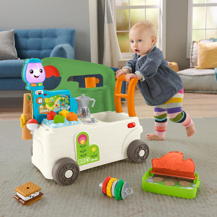 Fisher-Price Ríe y Aprende Autocaravana 3 en 1 para bebés y niños pequeños, andador y centro de actividades con Smart Stages para edades de más de 9 meses