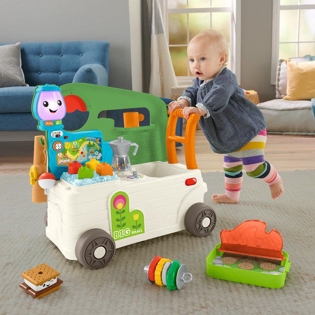 Fisher-Price Ríe y Aprende Autocaravana 3 en 1 para bebés y niños pequeños, andador y centro de actividades con Smart Stages para edades de más de 9 meses