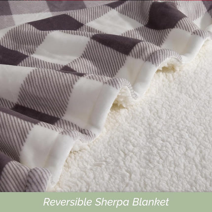 Elegant Comfort Ultra Soft Reversible Buffalo Plaid Flannel Sherpa Blanket - Cozy Silky Checkered Fleece Throw for Couch, Bed - Plush Fuzzy Warm Winter Blanket for Gift, Twin XL, Gray