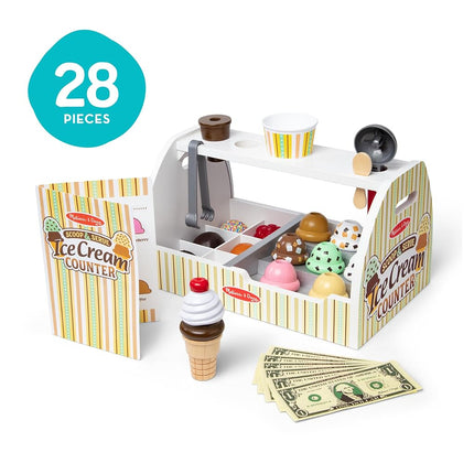 Melissa & Doug Wooden Scoop and Serve Ice Cream Counter (20 pcs) - Play Food and Accessories