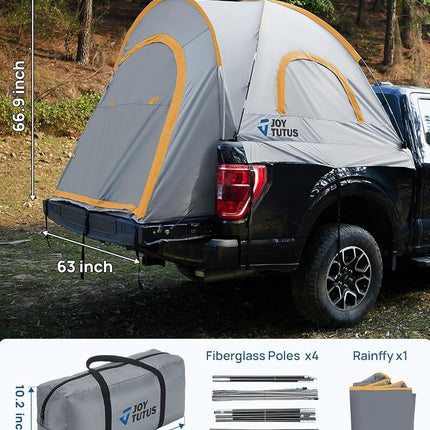 JoyTutus Pickup Truck Tent, Waterproof PU2000mm Double Layer for 2 Person, Portable Truck Bed Tent, 5.5'-6' Camping Preferred - Orange