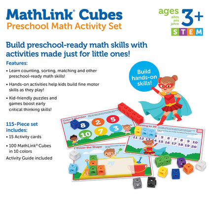 Learning Resources MathLink Cubes Preschool Math Activity Set - 115 Pieces, Ages 3+ Preschool STEM Activities, Math Activity Set and Games for Kids, Preschool Learning Activities, Homeschool Essentials