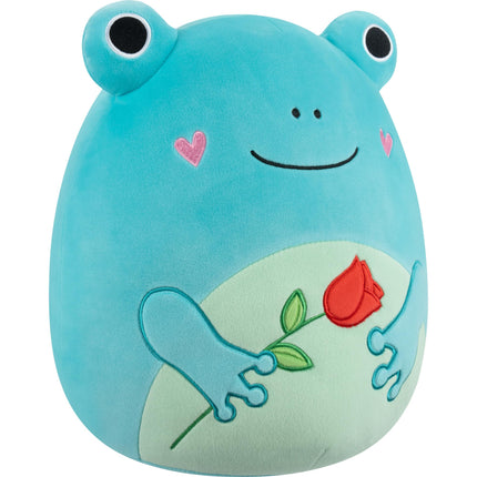 Squishmallows Original Ludwig la Rana Turquesa de 30 cm con Rosa - Peluche Oficial de San Valentín de Jazwares (Tamaño Mediano)