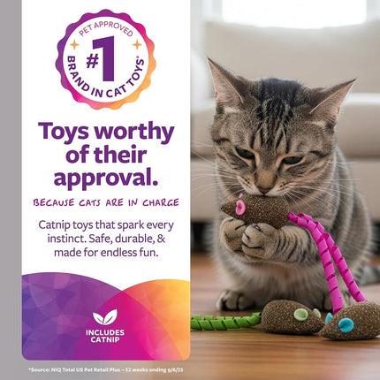 SmartyKat, Souris Magiques, Jouets pour Chat, Jouets à l'Herbe à Chat Comprimée, Pure, Puissante, Sans Salissure, avec Rubans, Lot de 3
