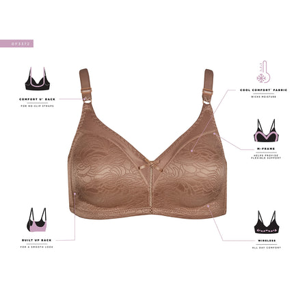 Bali Double Support Wireless Bra, Lace Bra with Stay-in-Place Straps, Full-Coverage Wirefree Bra, Tagless for Everyday Wear, White, 34B