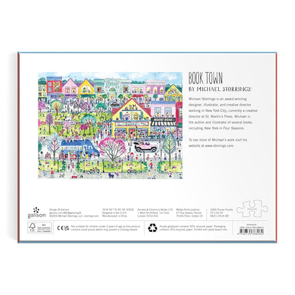 Galison Book Townscape – 1000 Piece Michael Storrings Jigsaw Puzzle Featuring Beautiful Artwork Of A Book Themed Neighborhood, Vibrant, Bold Colors