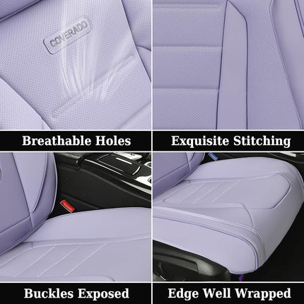 Coverado Car Seat Covers Full Set, Nappa Leather Seat Covers for Cars, Car Seat Protector Car Seat Cushion, Front and Back Seat Protectors Cushions Universal Fit for Most Cars Vehicles(Purple)