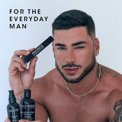 Pacinos Beard Pencil Filler - Water Proof, Long Lasting Coverage & Natural Finish - Beard, Moustache & Eyebrows - Micro-Fork Tip for Seamless Application - Includes Bristle Brush for Blending (Black)