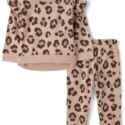 The Children's Place Baby Girls' Long Sleeve Active Shirt and Pant, 2 Piece Outfit, Blush Leopard, 5T