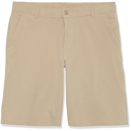 Izod Boys' School Uniform Flat Front Stretch Performance Short, Khaki, 12 Husky