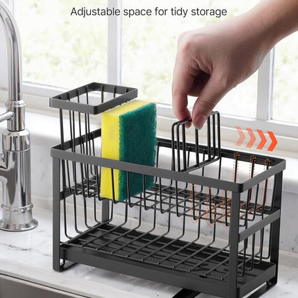 VEVOR Organisateur d'évier de cuisine, support d'éponge à 2 niveaux pour évier de cuisine avec porte-brosse et séparateur hauts, égouttoir rotatif, organisateurs et essentiels de rangement de comptoir