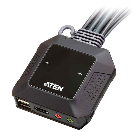 ATEN 2-Port USB 4K HDMI Cable KVM Switch with Remote Port Selector CS22H (up to 4096 x 2160 @ 60Hz, HDCP 2.2) For Windows, Mac, Linux - One KVM console controls two USB HDMI computers