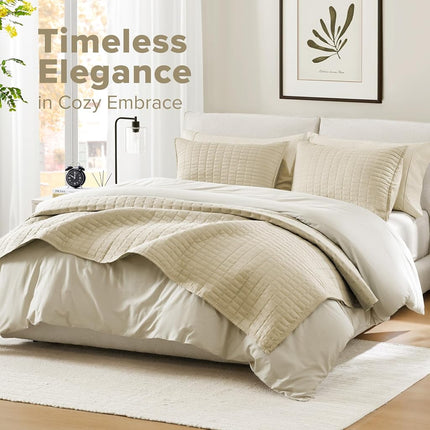 Comfort Spaces All Season, Lightweight, Coverlet Bedspread Bedding, Matching Shams, Microfiber, Ivory, Quilt King/Cal King(104"x90")