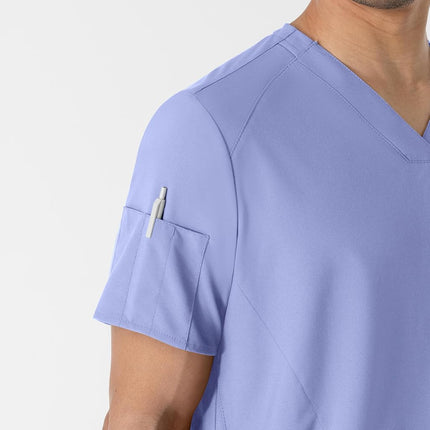 WonderWink Men's V-Neck Top, Ceil Blue, Medium