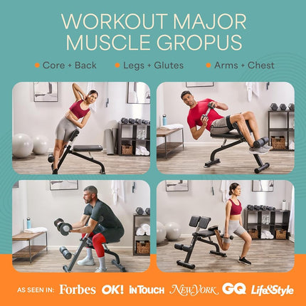 LifePro Multipurpose Roman Chair - Foldable Back Extension & Ab Workout Bench - Versatile At-Home Hyperextension for Whole-Body Training (Grey)