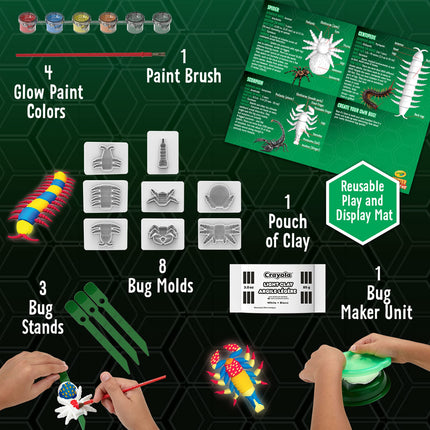 Crayola Glow in The Dark Clay Art Kit with Paints, Bug Molds, Gift for Kids, Ages 7, 8, 9, 10