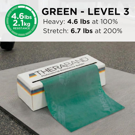 TheraBand Professional Latex Resistance Bands For Upper Body and Lower Body Exercise, Physical Therapy, Lower Pilates, At-Home Workouts, and Rehab, 6 Yard Roll, Green, Heavy, Intermediate Level 1