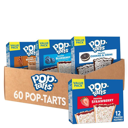 Pop-Tarts Pasteles Tostados, Alimentos para el Desayuno, Bocadillos para Niños, Paquete Surtido (5 Cajas, 60 Pop-Tarts)