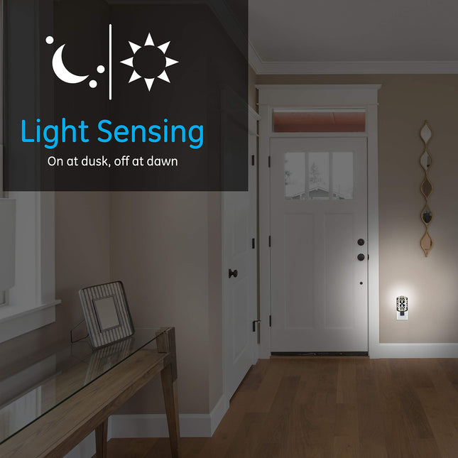 GE 11314 LED CoverLite, Light Sensing, Auto On/Off, Plug-in, Energy Efficient, Soft White, Brushed Nickel Finish, Ideal for Entryway, Hallway, Kitchen, Bathroom, Bedroom, Office, Stairway and More