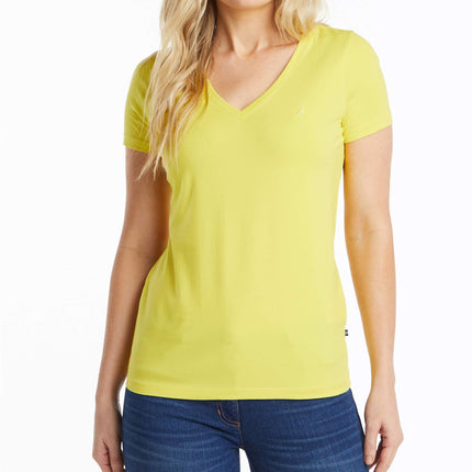 T-shirt en coton extensible super doux à col en V Nautica pour femme, confort facile, motif ananas, taille S
