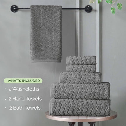 Elegant Comfort Luxury 6-Piece 100% Turkish Cotton Jacquard Braided Textured Premium Hotel Quality Towel Set� Soft and Absorbent, Includes 2 Bath Towels, 2 Hand Towels and 2 Washcloths, Gray