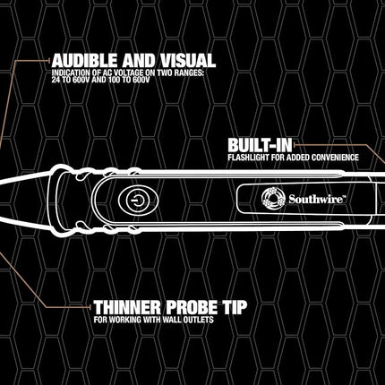 Southwire Tools & Equipment 40126N NCV Dual Range Pen Type Detector with Flashlight, 24-600V AC