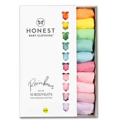 Honestbaby 10-Pack Short Sleeve Bodysuits One-Piece 100% Organic Cotton for Infant Baby Boys, Girls, Unisex, Rainbow Girl, Preemie