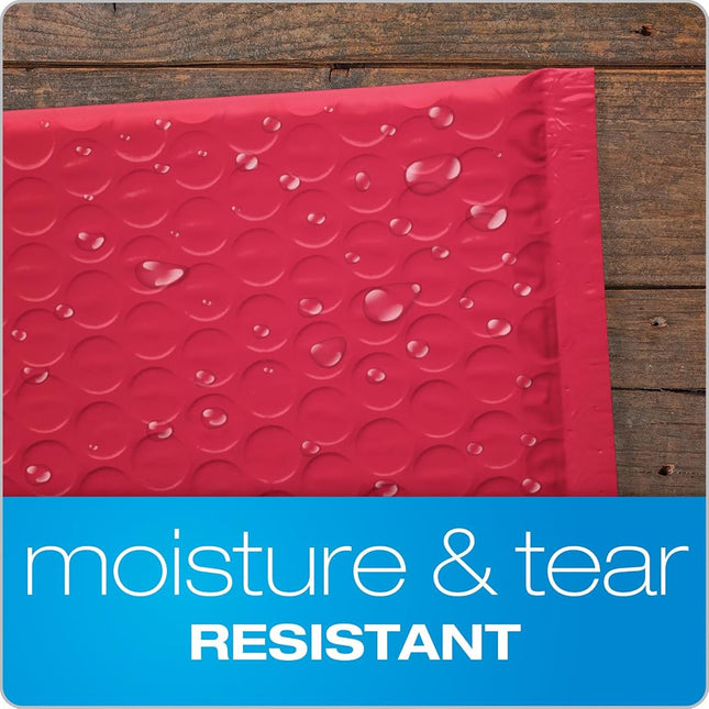 Quality Park Bubble Mailers, 8.25 x 11 Shipping Envelopes, Water Resistant Red Poly Padded Envelopes, Redi-Strip Peel Off Closure, 25/Box (QUA85869)