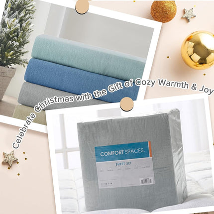 Comfort Spaces Cotton Flannel Breathable Warm Deep Pocket Sheets With Pillow Case Bedding, King, Solid Grey