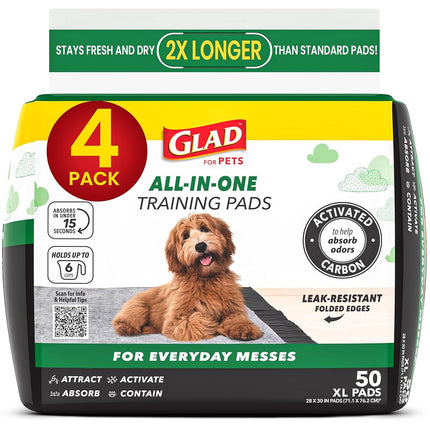 Glad for Pets JUMBO-SIZE Charcoal Puppy Pads | Black Training Pads That Absorb & Neutralize Urine Instantly | New & Improved Quality Dog Training Pads, 200 Count