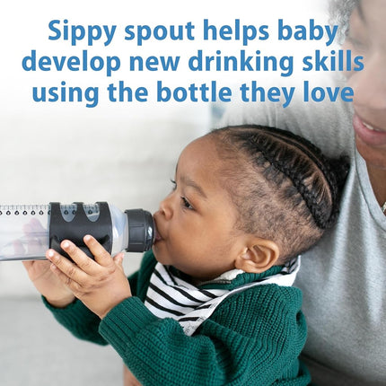Dr. Brown's Milestones Narrow Sippy Spout Bottle with 100% Silicone Handles, Easy-Grip Handles with Soft Sippy Spout, 8oz/250mL, Black, 1-Pack, 6m+