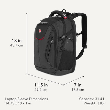 SWISSGEAR Travel Tech Elite USB ScanSmart Laptop Backpack Fits up to 16-Inch Laptop with TSA Lay-Flat for School & Trips, Black Dot, 18-Inch