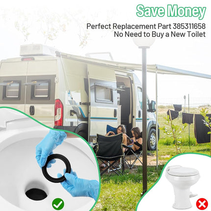 RV Toilet Seal Fit for dometic Toilet Seal | 2pcs RV Toilet Gasket Replacement | Camper Toilet Flush Ball Seal Kit for Dometic 300 310 320 Toilet Parts 385311658 | Premium Rubber NO MORE LEAKS - Black